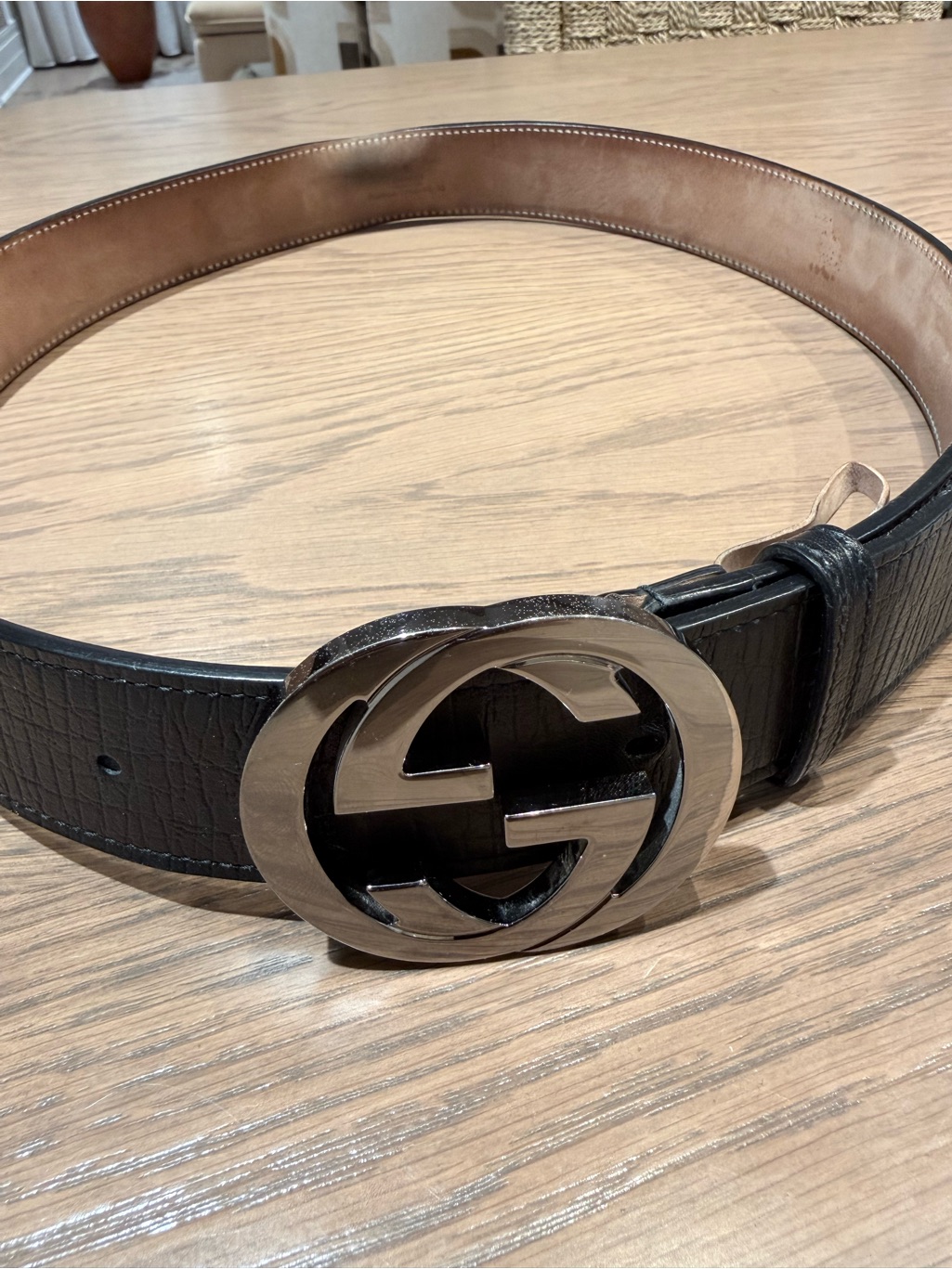 Gucci Black Leather Belt With Silver Double G Buckle